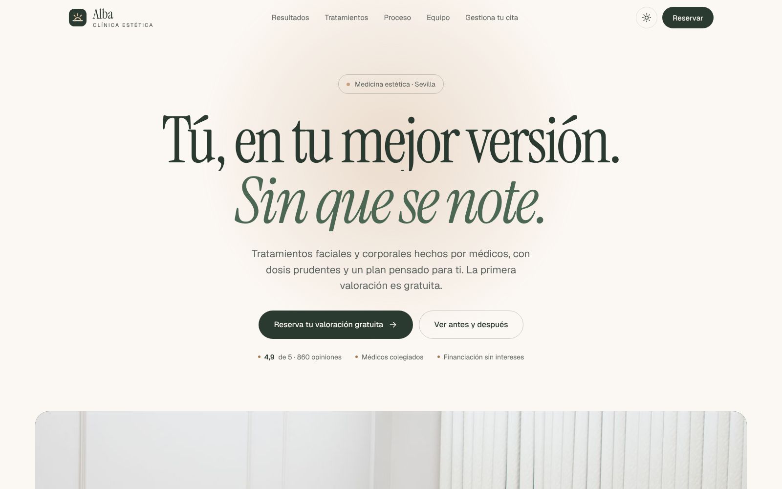 Portada de la web de ejemplo de una clínica de medicina estética